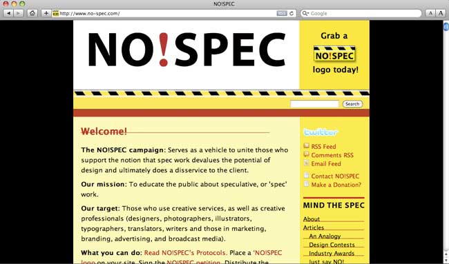 NO!SPEC website before
